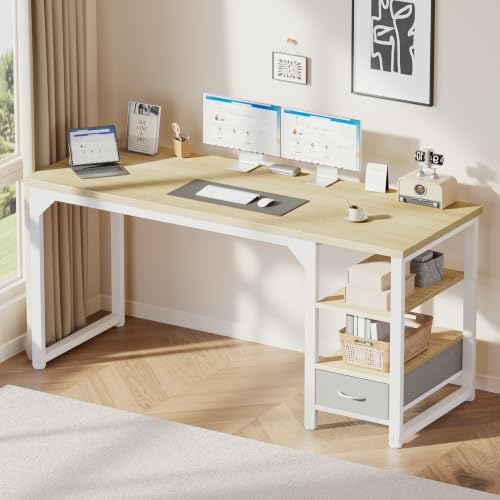Mericonia 54" Reversible Computer Desk with Drawer, 1" Thick Office Desk by MERICONIA