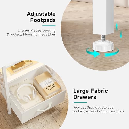 Lazzanto Nightstand with Rear Charging Station, LED Light, 2 Drawers, White - Image 6