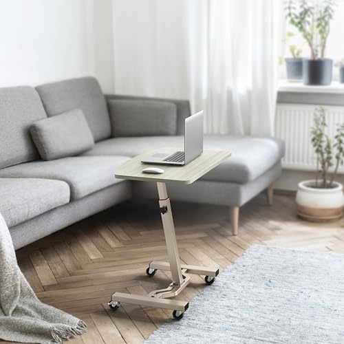 SHW Mobile Height Adjustable Laptop Rolling Cart w/Lockable Wheels, Maple - Image 5