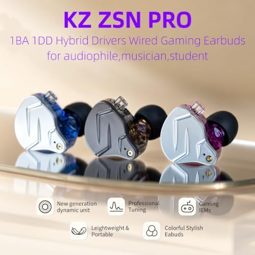 KZ ZSN Pro in Ear Monitor Headphones, 1BA 1DD Hybrid Driver Wired Gaming Earbuds, Deep Bass Sound Wired Ear Buds, HiFi IEM for Gaming Music Video Calling Singer Musician Drummer DJ (with mic, Blue) - Image 2