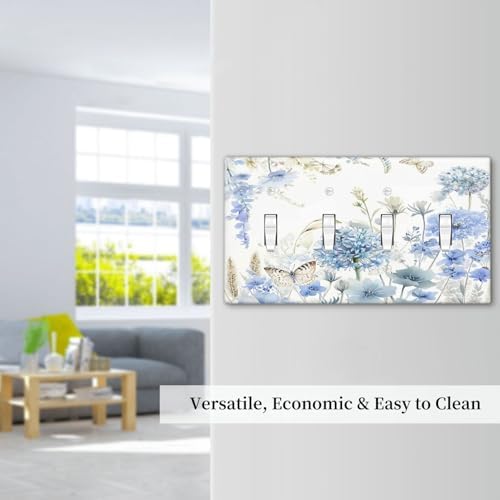 Decorative Switch Plate Covers Blue Floral Hydrangea Watercolor Wildflower 4 Gang Light Switch Cover Plate Quad Toggle Wall Plate 4 Hole Electrical Switchplatedimmer Faceplate for Bathroom - Image 7