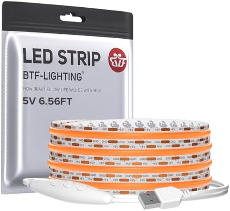 BTF-LIGHTING 5V USB COB LED Strip Lights 6.56FT Orange Color for TV by BTF-LIGHTING
