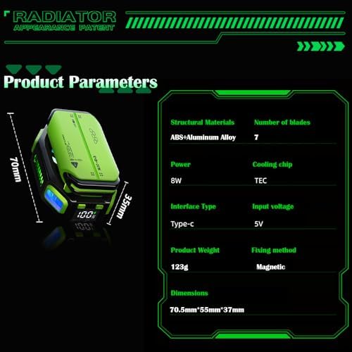 Magnetic Phone Cooler with Rechargeable Battery, LED Cooling Fan with Semiconductor Cooling,Phone Cooler with Power Display, Suitable for Phone Gaming Enthusiasts, Live Broadcast Crowd Network (Green) - Image 6