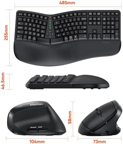 MEETION Ergonomic Keyboard and Mouse Combo, Split Design, Vertical Mouse - Image 5