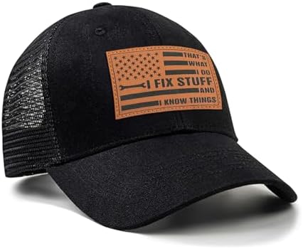 Hat for Men Women, Baseball Cap Gifts for Men Women, Adjustable Cotton Leather Patch Trucker Baseball Cap - Image 2