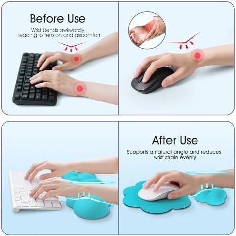 Cloud Wrist Rest Keyboard Cushion and Cloud Mouse Pad, Scuba Blue | 4-in-1 Ergonomic Cloud Keyboard Wrist Rest Set, Memory Foam, Arm Support for Palm, Cute Desk Accessory for PC Gaming Setup - Image 3