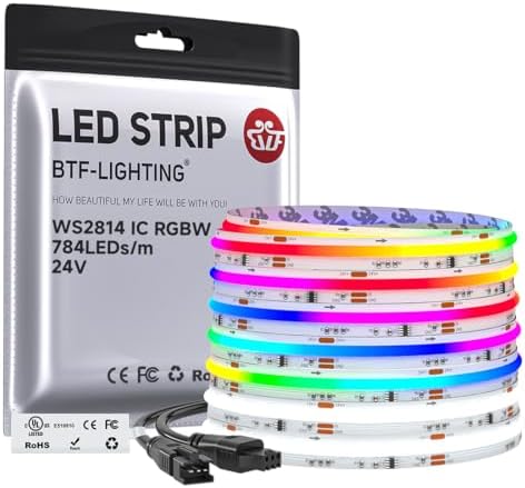 BTF-LIGHTING 24FT WS2814 Smart IC RGBW 6000K DC24V COB LED Strip Light by BTF-LIGHTING