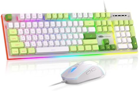 MageGee GT838 Gaming Keyboard and Mouse Combo, 104 Keys RGB Backlit Quiet Wired Keyboards with Number Pad, Metal Panel, Anti-Ghosting, Keyboards Set for Desktop, Laptop, PC, Green by MageGee