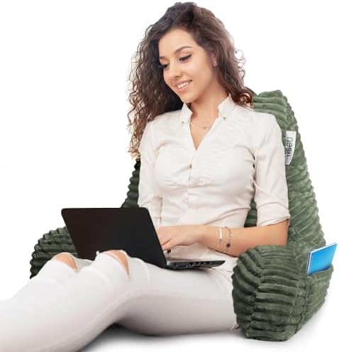 Nestl Reading Pillow with Shredded Memory Foam, Luxe Cut Plush Back Pillow for Sitting Up in Bed, Back and Arms Adjustable Support for Adult & Teens, Backrest Pillows with Washable Cover Olive Green - Image 7