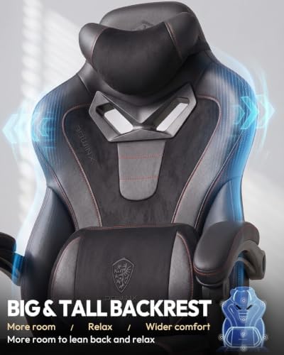 Dowinx Big and Tall Gaming Chair for Adults with Footrest, Massage Lumbar | Ergonomic High back with Pocket Spring Cusion Wide Seat, 90-135° Recline, Adjustable Height & Headrest for Home Office Black - Image 5