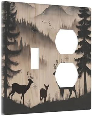 Decorative Outlet Covers Rustic Black Deer Elk Brown Wood Board Pine Tree 2 Gang Combination 1 Toggle/1 Duplex Light Switch Cover Gfci Wall Plate Electrical Receptacle Switchplate Decor - Image 2
