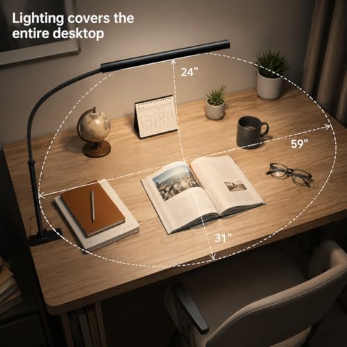 LED Desk Lamp with Clamp, 5 Color Modes & 10 Brightness Levels, Eye-Caring Desk Light, Flexible Gooseneck, Memory Function, Adapter Included for Home Office, Reading & Study - Image 6