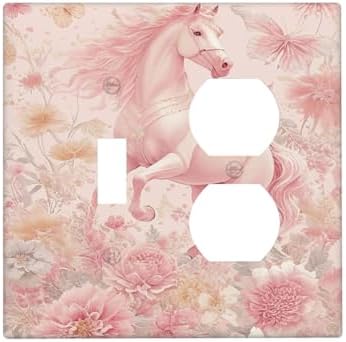 Decorative Outlet Covers Fantastical Pink Horse and Flowers 2 Gang Combination 1 Toggle/1 Duplex Light Switch Cover Gfci Wall Plate Electrical Receptacle Switchplate for Bedroom Decor by JOOJIAO
