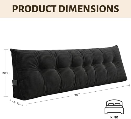 Wedge Reading Pillow Headboard King Size, Headboard Bolster Pillow for Bed, Triangular Backrest Cushion with Removable Corduroy Cover, Black - Image 2