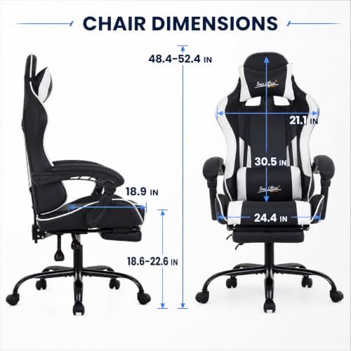 Gaming Chair Office Chair Desk Chair with Footrest Lumbar Support Headrest Armrest Task Rolling Swivel Ergonomic E-Sports Adjustable PC Gamer Chair (White) - Image 3