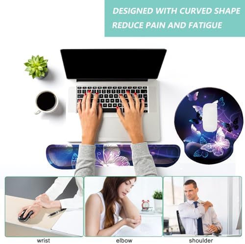 Keyboard Wrist Rest Pad Mouse Pad with Wrist Support Set of 3, Mousepad with Non-Slip Rubber Base, Ergonomic Memory Foam Mouse Wrist Cushion Support for Home Office Laptop Computer Gaming, Butterfly - Image 5