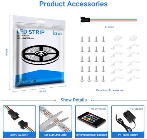 WS2812B LED Strip Lights, 16.4FT 5V, Black PCB IP67, 300 LEDs - Image 6