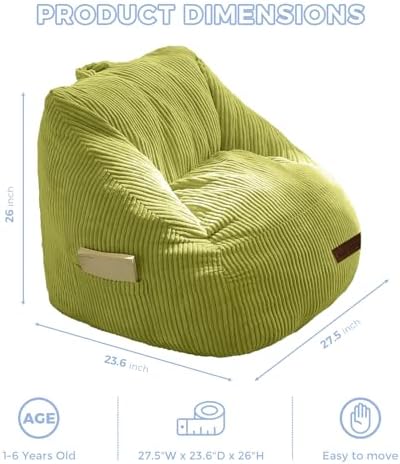 MAXYOYO Kids Bean Bag Chair, Bean Bag Couch with Handle, Comfy Toddler Chair for Boys and Girls, Accent Sofa Chair with Pocket for Gaming Reading Relaxing, Green | Comfy Toddler Chair for Boys and Girls, Accent Sofa Chair with Pocket for Gaming Reading... - Image 2