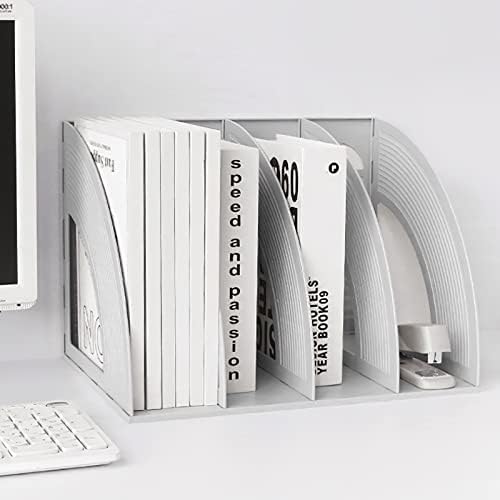 SAYEEC Sturdy Maganize Holder Desktop File Holder Organizer Plastic 4 Section Frames File Dividers Document Cabinet Rack Display Storage Organizer Box (Light Grey) - Image 6