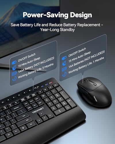 TECKNET Wireless Keyboard and Mouse Combo, Full Size Ergonomic Keyboard and Mouse with Wrist Rest & Phone Tablet Holder, Sleep Mode, 2.4G Lag-Free Cordless Silent Computer Mouse for Laptop PC Windows - Image 6
