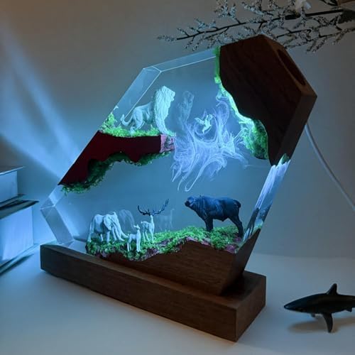 Epoxy 3D Lion Resin Lamp, Handmade The King of The Forest Figurine Lamp - Image 4