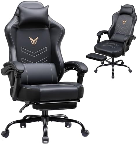 GTPLAYER Gaming Chair, Office Chair High Back Computer Chair with Foot Rest for Adults, Leather Desk Chair Executive Ergonomic Height Adjustable with Headrest and Lumbar Support, 300lbs Black by GTPLAYER