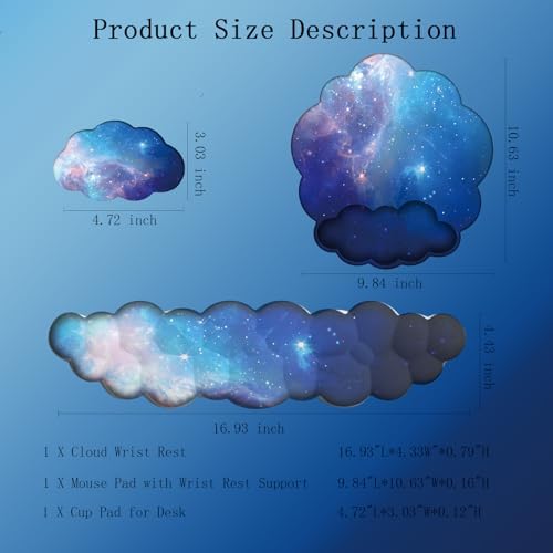 Cloud Wrist Rest Keyboard Galaxy Mouse Pad with Wrist Rest Ergonomic Space Wrist Pad Memory Foam Non-Slip Wrist Pad Support for Computer Laptop Gaming Home Office Relief Typing Pain Gradient Blue - Image 4