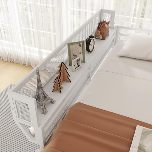KEIKI Full Size Metal Loft Bed Frame with Ladder and Built-in Storage Shelves, for Teens, Modern Style Loft Bed with Solid Slats, Guardrail, No Box Spring Required, Easy Assembly, for Bedroom, White - Image 5