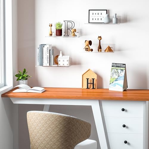 12 Inches Clear Wall Shelves, Moisture-Proof Acrylic Bathroom Organizer Shelves for Wall, Floating Shelf for Bathroom, 4 Pack - Image 2