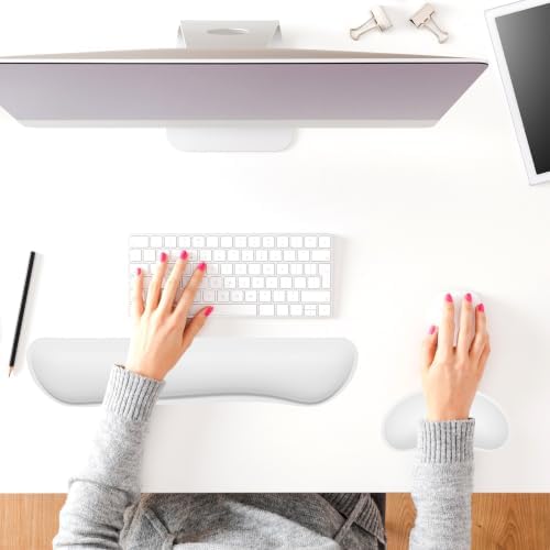 Dapesuom Keyboard Wrist Rest Set, Cute PU Leather Wrist Cushion for Computer Keyboard and Mousepad, Memory Foam Mouse Pad Rests Support with Non-Slip Base for Typing Pain Relief, Laptop, Ivory White - Image 7
