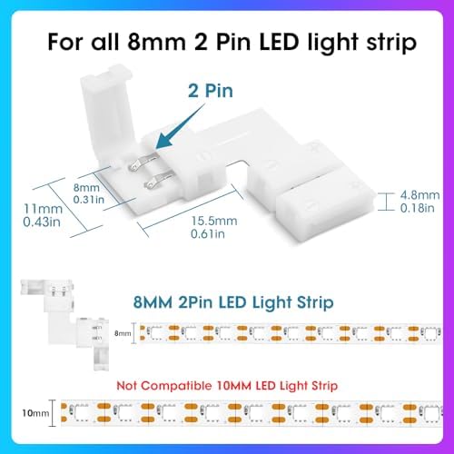 10Packs 2-Pin L Shape RGB LED Light Strip Connectors 8mm Unwired Gapless Solderless Adapter Terminal Extension - Image 2