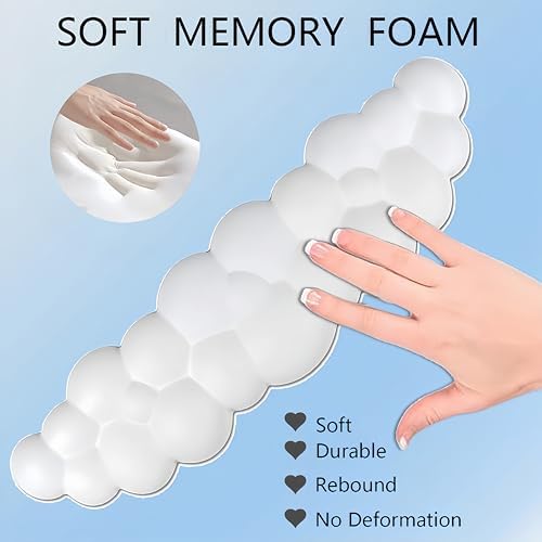 Cloud Wrist Rest Keyboard Cute Cloud Mouse Pad with Wrist Rest for Keyboard and Mouse Leather Cloud Wrist Pad Non-Slip Wrist Support for Computer Gaming Home Office Desk Decor Relief Pain White - Image 6