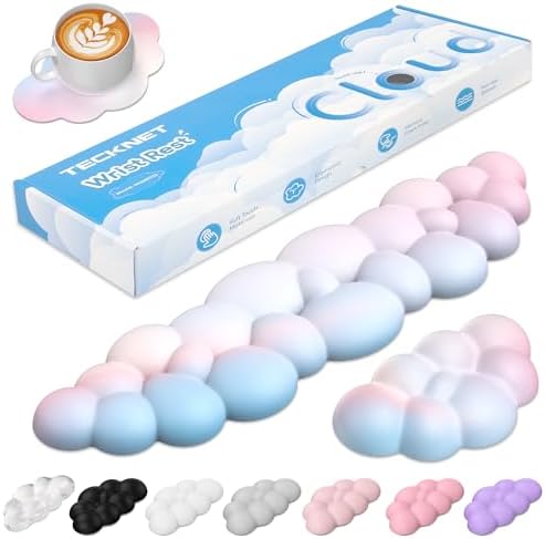 TECKNET Cloud Keyboard Wrist Rest Set, Cloud Wrist Rest with Non-Slip Base, PU Leather Wrist Pad for Keyboard with Ergonomic Memory Foam for Computer Laptop Office Gaming and Pain Relief, Rainbow by Tecknet