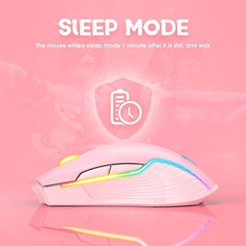 RGB Wireless Gaming Mouse, Pink, Rechargeable, Ergonomic Design, Adjustable DPI, Compatible with Windows, Mac - Image 5