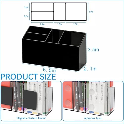 Yieach Magnetic Dry Erase Marker Holder for Whiteboard,Expo,Refrigerator,Fridge,Non Slip Magnet Pencil Holder,Wall Mounted Acrlic Pen Holder with Adhesive,Classroom and Locker Magnetic Organizer,Black - Image 2