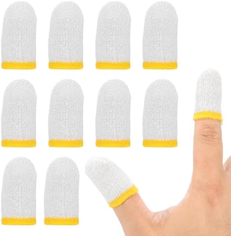 PATIKIL Controller Finger Thumb Sleeve, 12 Pack Mobile Gaming Finger Sleeve Fiber Tip Gloves Anti-Sweat Breathable for Phone Game Touchscreen Devices, White/Yellow by PATIKIL