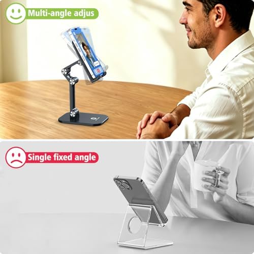 OCYCLONE Phone Stand, Foldable Cell Phone Stand Holder for Desk Office Accessories Adjustable Height and Angle iPhone Stand - Black - Image 5