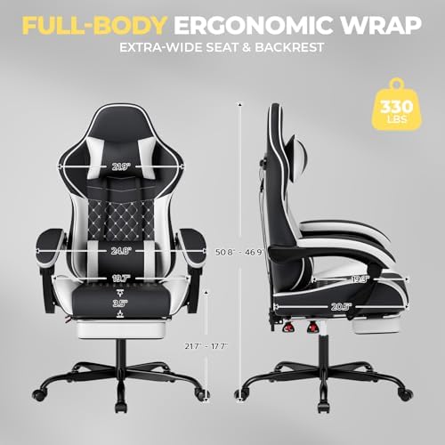 Black Ergonomic Video Gaming Chair | Massage Lumbar Support, 90°-135° Reclining with Footrest, Adjustable Height 360° Swivel PU Leather Office Chair for Adults - Image 2