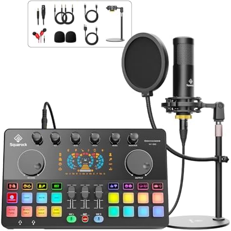 M100 Podcast Equipment Bundle,Dual XLR‑3.5 Condenser Mics,Pop‑Filter by SquarockTek