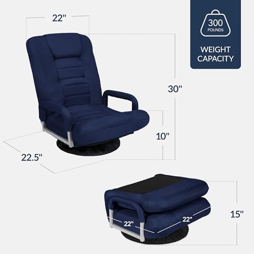 Best Choice Products Swivel Gaming Chair 360 Degree Multipurpose Floor Chair Rocker for TV, Reading, Playing Video Games w/Lumbar Support, Armrest Handles, Adjustable Foldable Backrest - Navy - Image 3