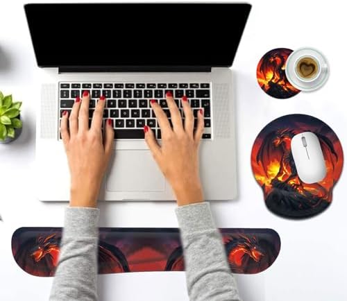 Keyboard Wrist Rest and Mouse Pad Wrist Support Set with Coasters,Ergonomic Gaming Mousepad for Home Office Working Studying Easy Typing & Pain Relief,Fire Dragon - Image 6