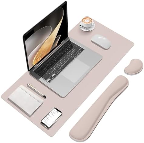 Desk Mat Set， Wrist Rest for Computer Keyboard, 3-in-1 Large Mouse Pad and Keyboard Wrist Rest Set, Non-Slip Desk Mat Protector for Office, Home(27.5×13.8 Inches, CreamPI) by FreeNook