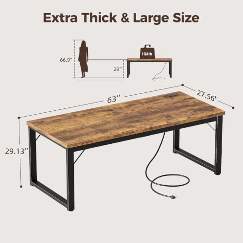 Mericonia 63x28 Inch Computer Desk, 1.2" Thick Heavy Duty Office Table - Image 2