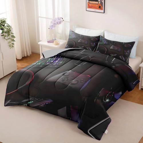 Gaming Comforter for Boys Teens,Game Bedding Sets Queen,Kids Gamer Comforter Set,Video Game Bedroom Bed Set Controller Duvet All Season 3 Piece - Image 4