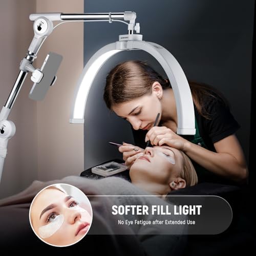 NEEWER Basics 22" Half Moon Lash Light with Articulating Desk Clamp Mount Stand/Phone Holder, 32W Foldable LED Nail Tech Table Arc Lamp for Makeup Beauty Tattoo Overhead Video Recording, HM03-D - Image 3