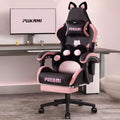 PUKAMI Pink Gaming Chair with Cute Cat Ears | Computer Chair for Girl with Footrest,Ergonomic Gamer Chair for Adult, Kawaii Gaming Chair, Game Chair (Light Black) by PUKAMI