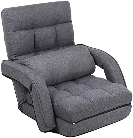 Indoor Floor Gaming Chairs for Adults with Back Support,Chaise Lounge, 14-Position Folding Lazy Sofa with Pillow for Living Room, Bedroom, Balcony(Grey) 8803GR by FLOGUOR