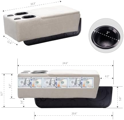 Removable Sofa Armrest with Cup Holder, PU Leather Multifunctional Couch Caddy Storage Arm rest with Power Wireless Charging Stand & LED Reading Light for Sofa Middle Seat Adjustable - Image 2