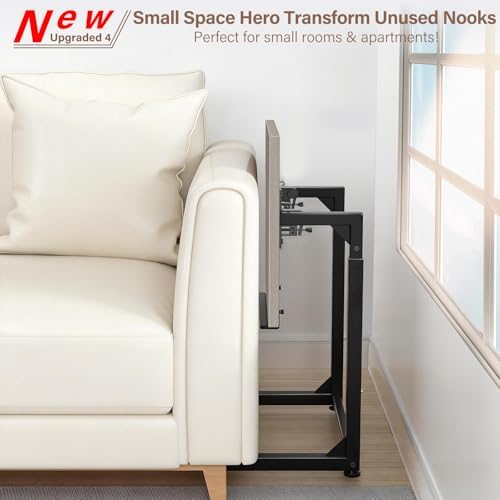 Tv Tray Table, 8-Level Adjustable Height Couch Side Table，90° Tilt Angle Adjustments C-Shaped End Table, with Phone & Tablet Slot Computer Desk for Sofa, Bed, Chair, Living Room（Lvory Gray） - Image 5