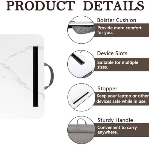 Portable Laptop Desk Fits Up to 16“ Laptops, with Tablet Slot, Built-in Cushion, Great for Home & Office,Lap Desk for Laptop,Lap Desk with Cushion (White Marble, Medium) - Image 5